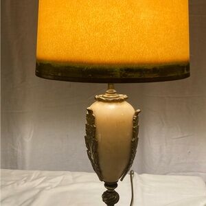 Antique French alabaster lamp with gilt bronze acanthus leaf mounts, table lamp